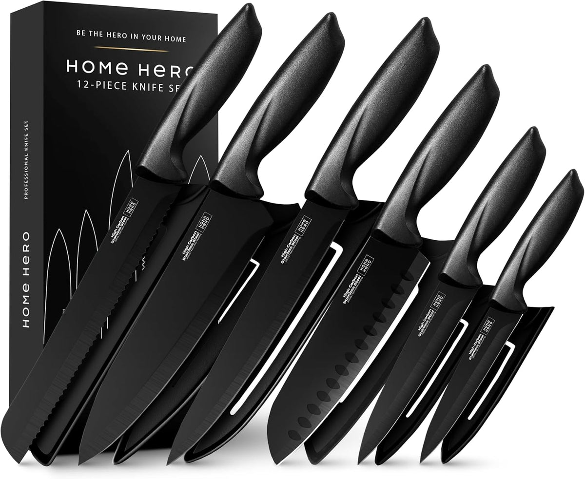 16-Piece Kitchen Knife Set - Knife Block Set | High Carbon Stainless Steel Knife Set with Acrylic Block, Rust-Resistant Blades & Ergonomic Handles (16-Piece)