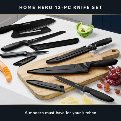 16-Piece Kitchen Knife Set - Knife Block Set | High Carbon Stainless Steel Knife Set with Acrylic Block, Rust-Resistant Blades & Ergonomic Handles (16-Piece)