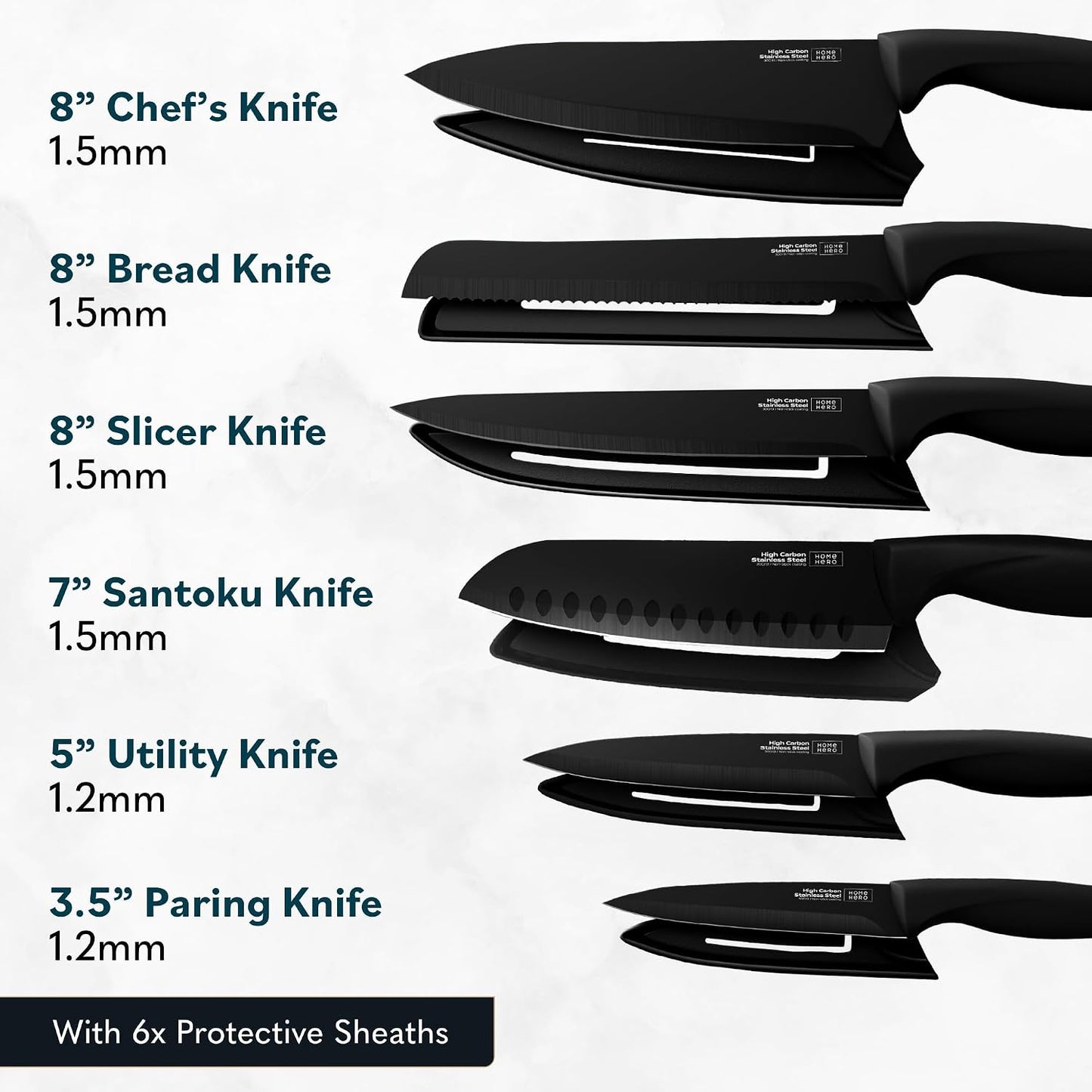 16-Piece Kitchen Knife Set - Knife Block Set | High Carbon Stainless Steel Knife Set with Acrylic Block, Rust-Resistant Blades & Ergonomic Handles (16-Piece)