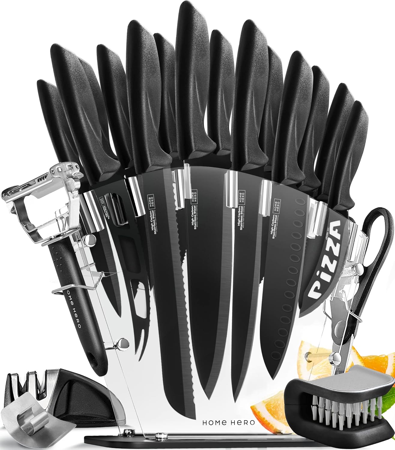16-Piece Kitchen Knife Set - Knife Block Set | High Carbon Stainless Steel Knife Set with Acrylic Block, Rust-Resistant Blades & Ergonomic Handles (16-Piece)