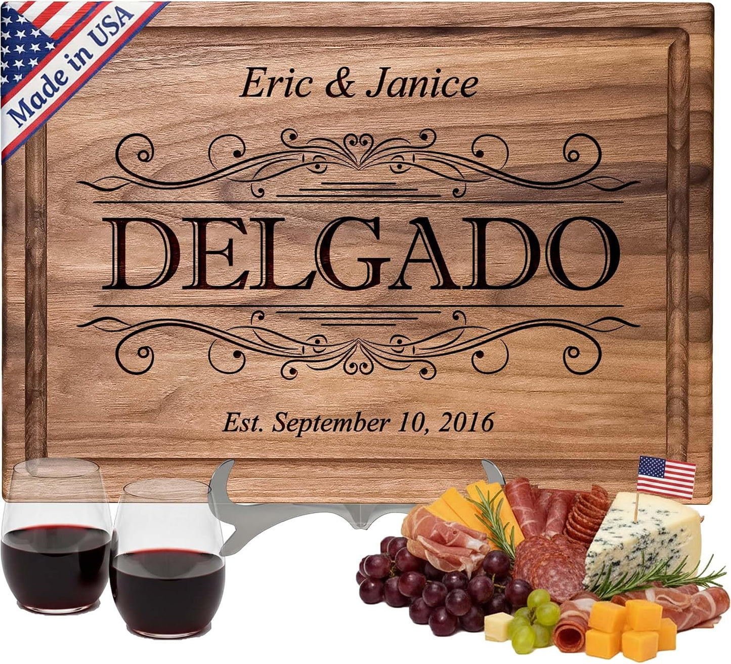 Personalized Cutting Board - Custom Engraved Charcuterie - Housewarming Gifts New Home, Christmas or Closing Keepsake for Couples, Friends & Family