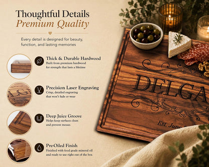 Personalized Cutting Board - Custom Engraved Charcuterie - Housewarming Gifts New Home, Christmas or Closing Keepsake for Couples, Friends & Family
