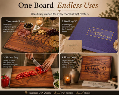 Personalized Cutting Board - Custom Engraved Charcuterie - Housewarming Gifts New Home, Christmas or Closing Keepsake for Couples, Friends & Family