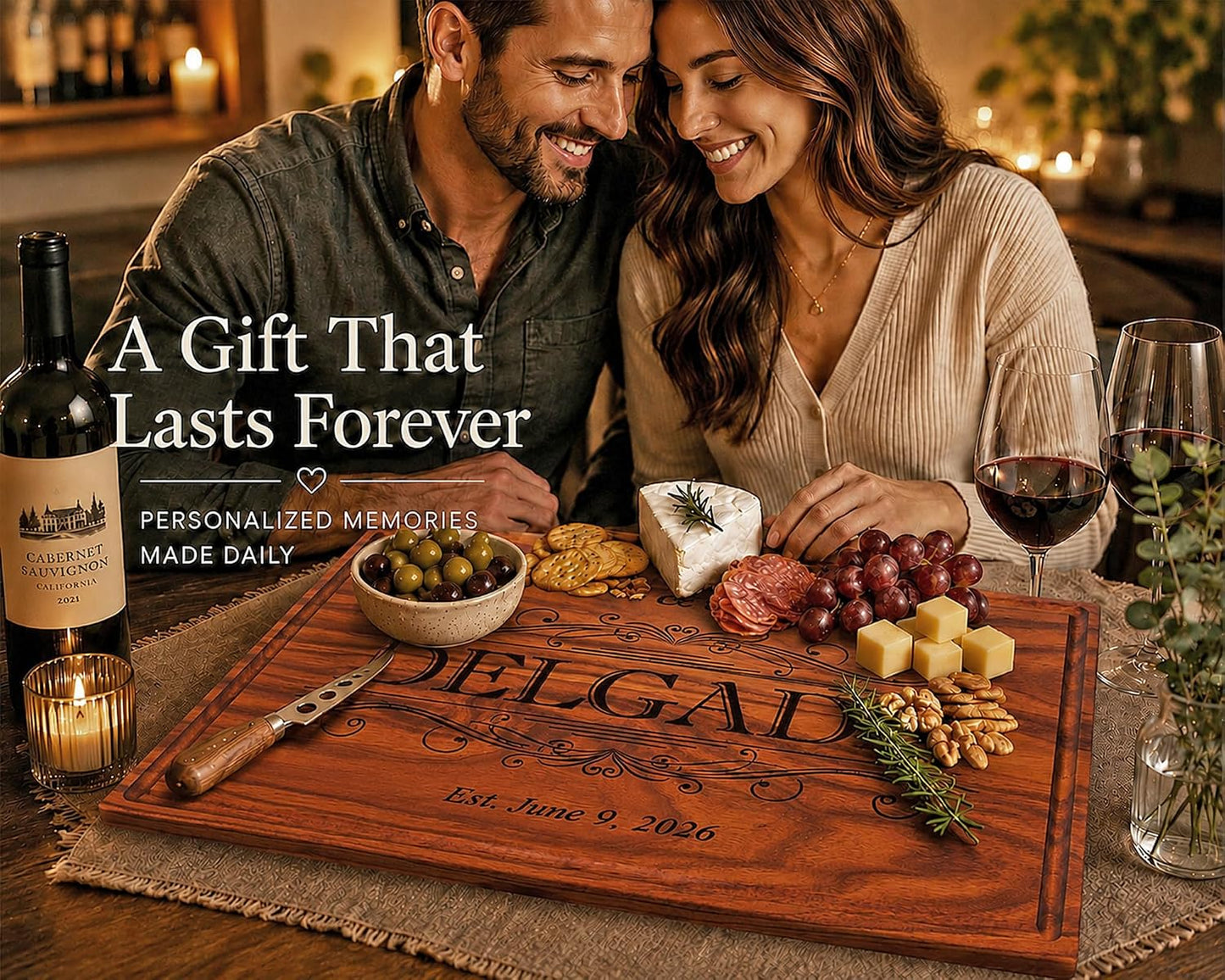 Personalized Cutting Board - Custom Engraved Charcuterie - Housewarming Gifts New Home, Christmas or Closing Keepsake for Couples, Friends & Family
