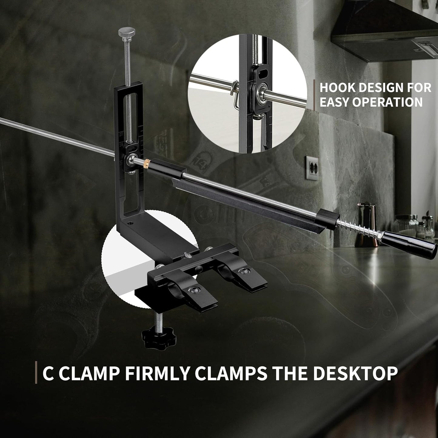 CWOVRS S09 Precision Knife Sharpening System–Quick C-Clamp Fixed-Angle Knife Sharpener W/ 2-Adjustable Angle System (15°–27°), 360° Flip Dual Clamp, Chef Kitchen Knife Sharpener, 9 Premium Stones Kit