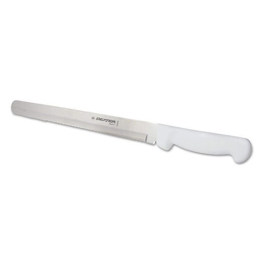 31605 Basics Scalloped Slicer Knife, 12" Blade, Carving Knife for Meats, Roasts, Hams, Poultry, Fibrous Cuts, White Handle