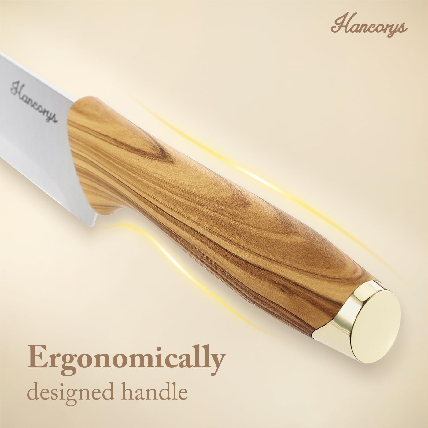 Knife Set, 15 PCS Kitchen Knife Set with Block and Sharpener | German Stainless Steel Gold Chef Knives Set with Ergonomic Wood Grain Handle, Ultra Sharp Cooking Knives Utensils Set