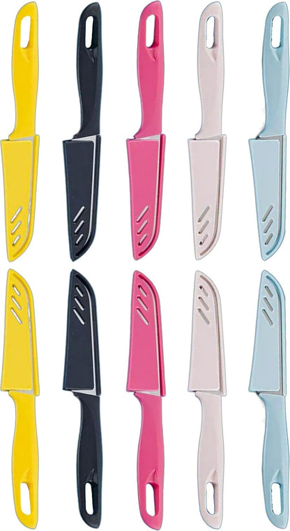 10-Set Super Value Paring Knife Set - 10 Ultra-Sharp German Steel Fruit & Vegetable Knives with 10 Sheaths, PP Plastic Ergonomic Handle, Dishwasher Safe, Multi-Color Small Kitchen Peeling Knives.