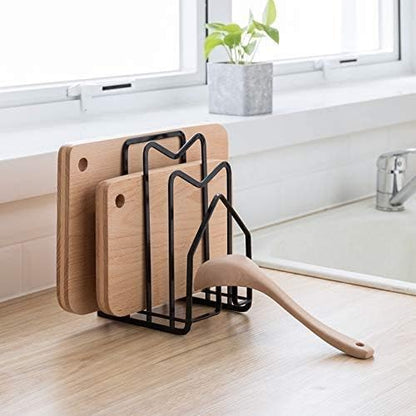 Cutting Board Rack Chopping Board Organizer Stand Holder Kitchen Countertop Pots Pan Lids Rack Organizer Flat Steel 4.92 x 5.7 x 8.47 in. Black