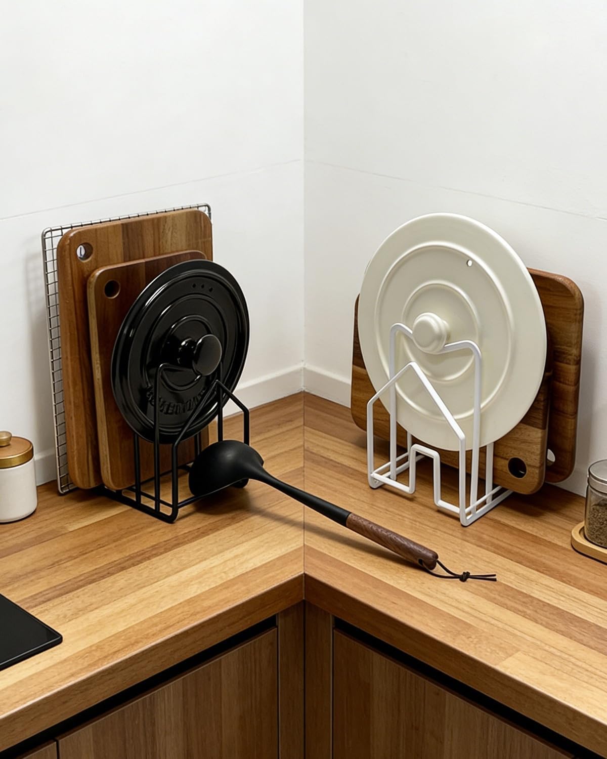 Cutting Board Rack Chopping Board Organizer Stand Holder Kitchen Countertop Pots Pan Lids Rack Organizer Flat Steel 4.92 x 5.7 x 8.47 in. Black