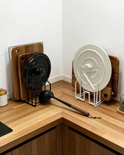 Cutting Board Rack Chopping Board Organizer Stand Holder Kitchen Countertop Pots Pan Lids Rack Organizer Flat Steel 4.92 x 5.7 x 8.47 in. Black