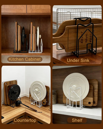 Cutting Board Rack Chopping Board Organizer Stand Holder Kitchen Countertop Pots Pan Lids Rack Organizer Flat Steel 4.92 x 5.7 x 8.47 in. Black