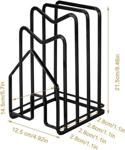 Cutting Board Rack Chopping Board Organizer Stand Holder Kitchen Countertop Pots Pan Lids Rack Organizer Flat Steel 4.92 x 5.7 x 8.47 in. Black