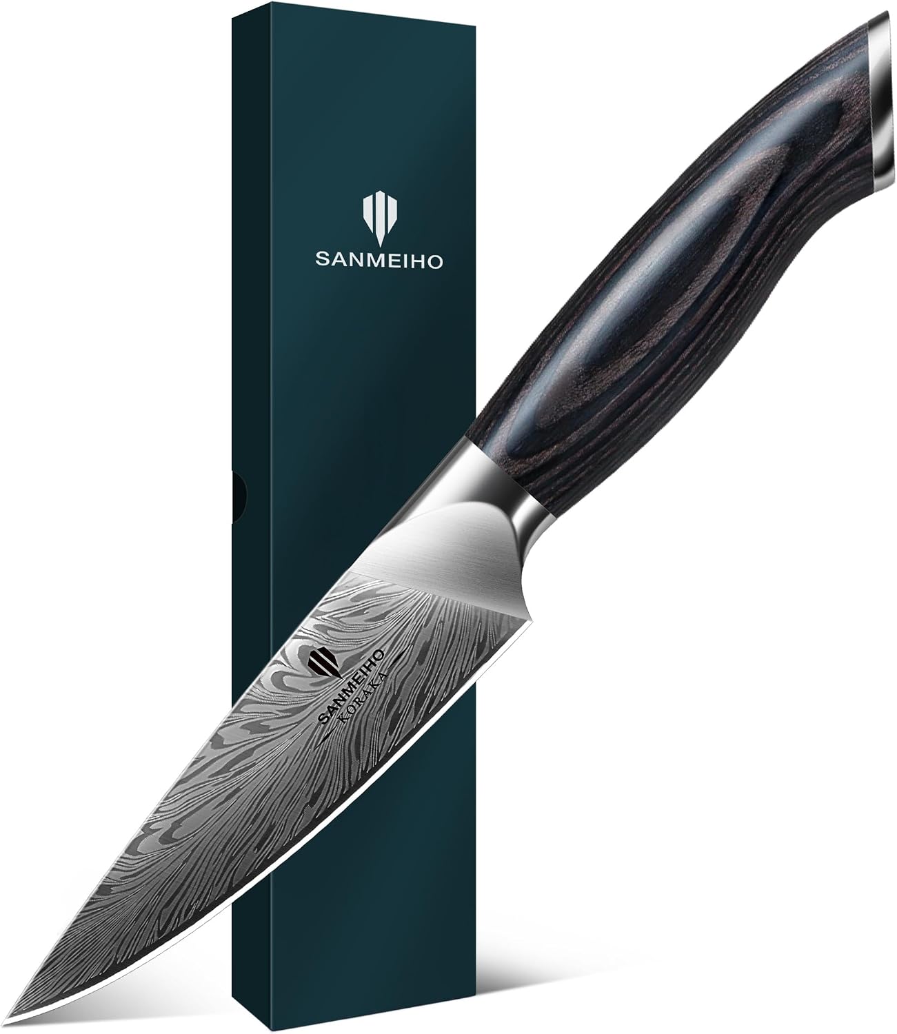 Kitchen Paring Knife 4“, Japanese Powder Steel 63 HRC | Fruit Knife for Peeling & Coring Razor Sharp 12° Edge Vegetable Chopper with Pakkawood Handle