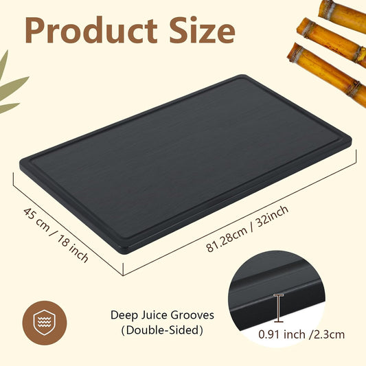 32 x 18 Large Acacia Wood Cutting Boards for Kitchen Wooden Cutting Board with Juice Groove Extra Large Serving Platter Carving Tray for Meat Cheese(Black)