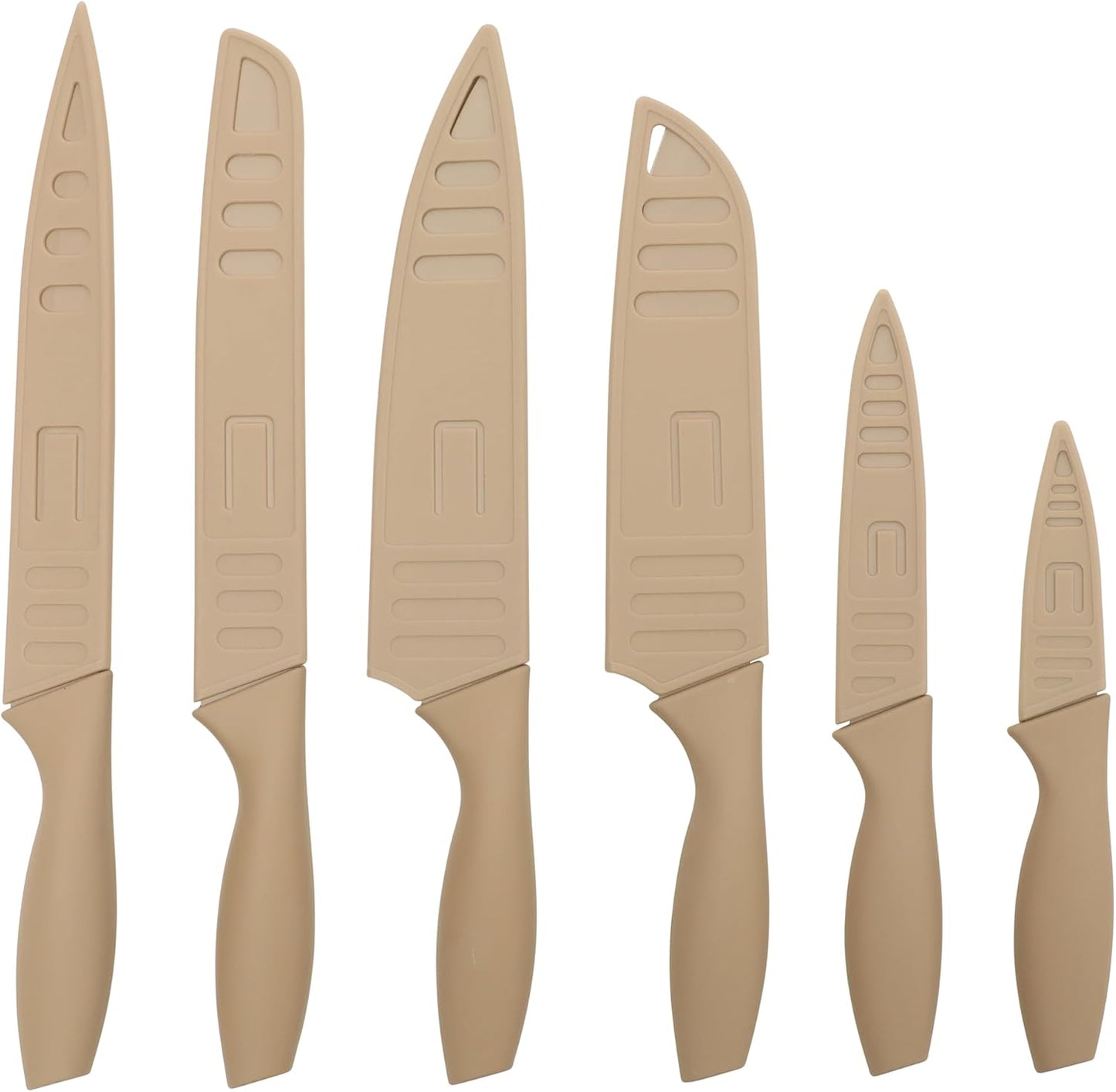 Gibson Home Bostonville 12 Piece Kitchen Knives Set W/Blade Guards/Sheaths, Chef Knife Sets With Nonstick Blades - Taupe