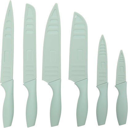 Gibson Home Bostonville 12 Piece Kitchen Knives Set W/Blade Guards/Sheaths, Chef Knife Sets With Nonstick Blades - Taupe