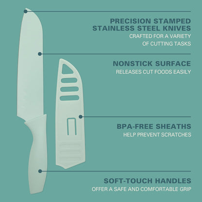Gibson Home Bostonville 12 Piece Kitchen Knives Set W/Blade Guards/Sheaths, Chef Knife Sets With Nonstick Blades - Taupe