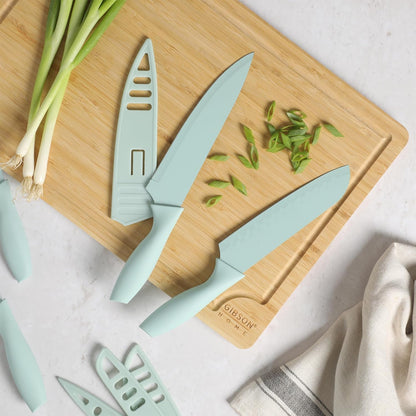 Gibson Home Bostonville 12 Piece Kitchen Knives Set W/Blade Guards/Sheaths, Chef Knife Sets With Nonstick Blades - Taupe