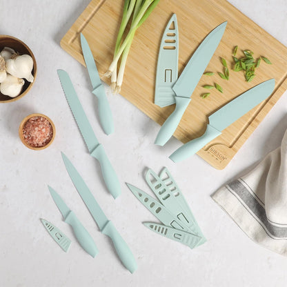 Gibson Home Bostonville 12 Piece Kitchen Knives Set W/Blade Guards/Sheaths, Chef Knife Sets With Nonstick Blades - Taupe