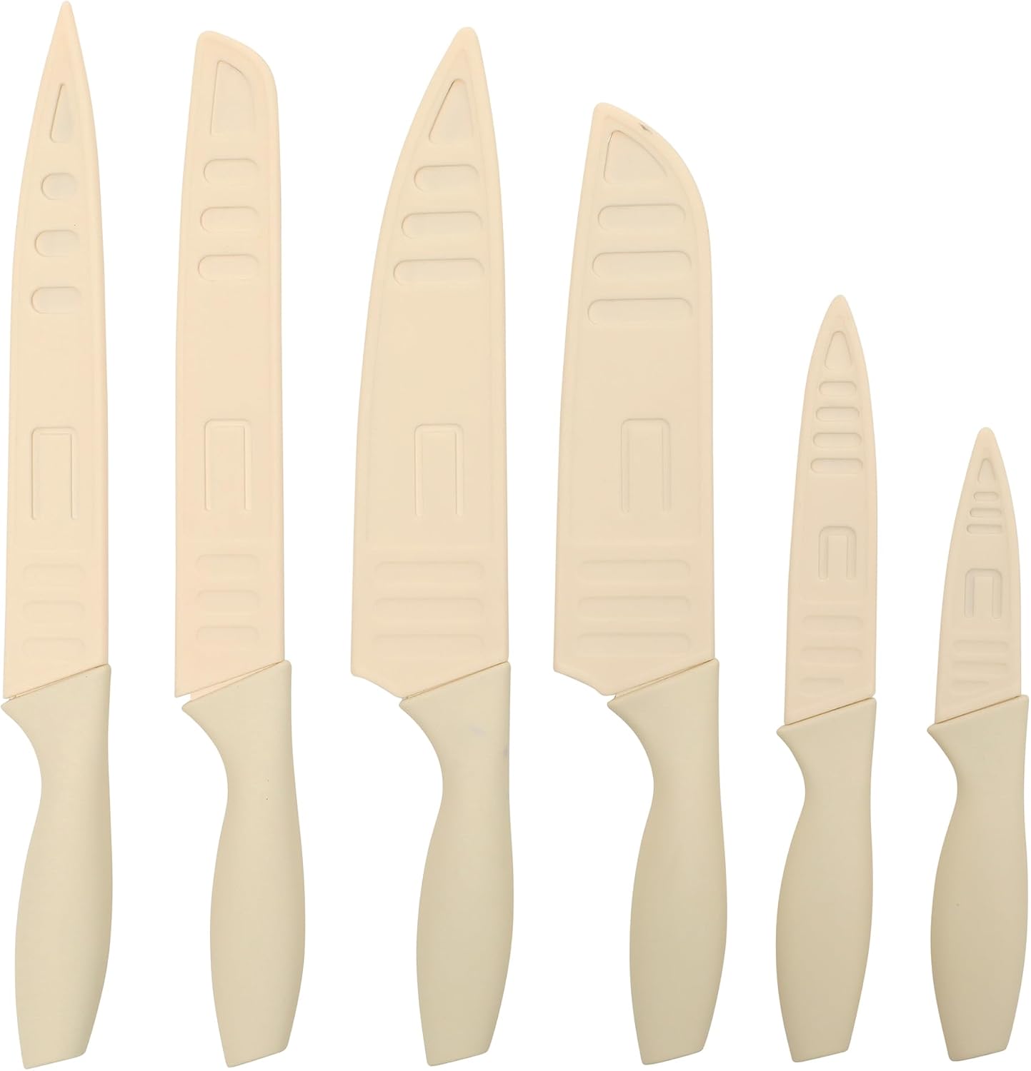 Gibson Home Bostonville 12 Piece Kitchen Knives Set W/Blade Guards/Sheaths, Chef Knife Sets With Nonstick Blades - Taupe