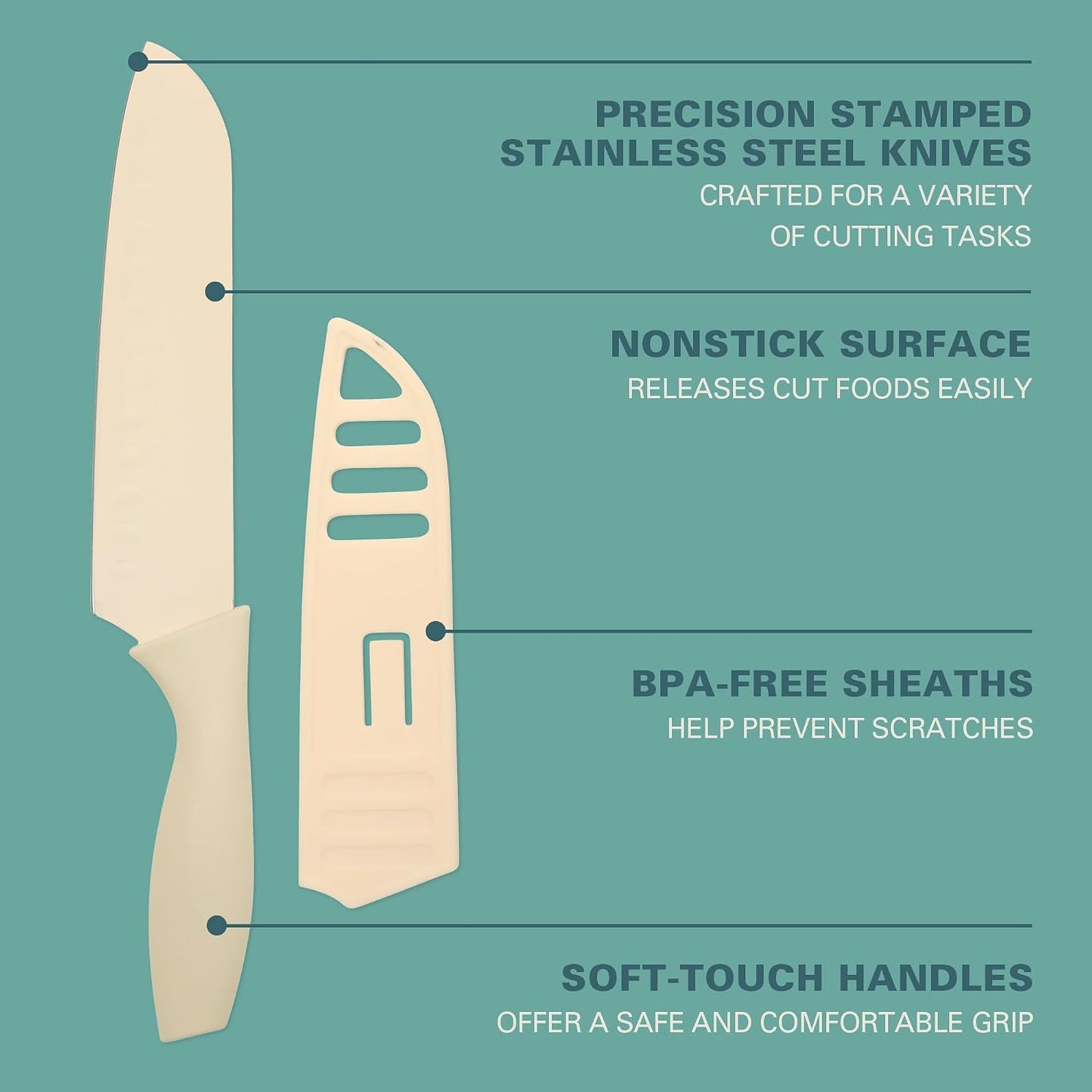 Gibson Home Bostonville 12 Piece Kitchen Knives Set W/Blade Guards/Sheaths, Chef Knife Sets With Nonstick Blades - Taupe