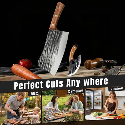 Meat Cleaver Knife Set, 2PCS Hand Forged Sharp Heavy Duty Bone Chopper