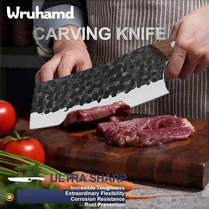 Meat Cleaver Knife Set, 2PCS Hand Forged Sharp Heavy Duty Bone Chopper