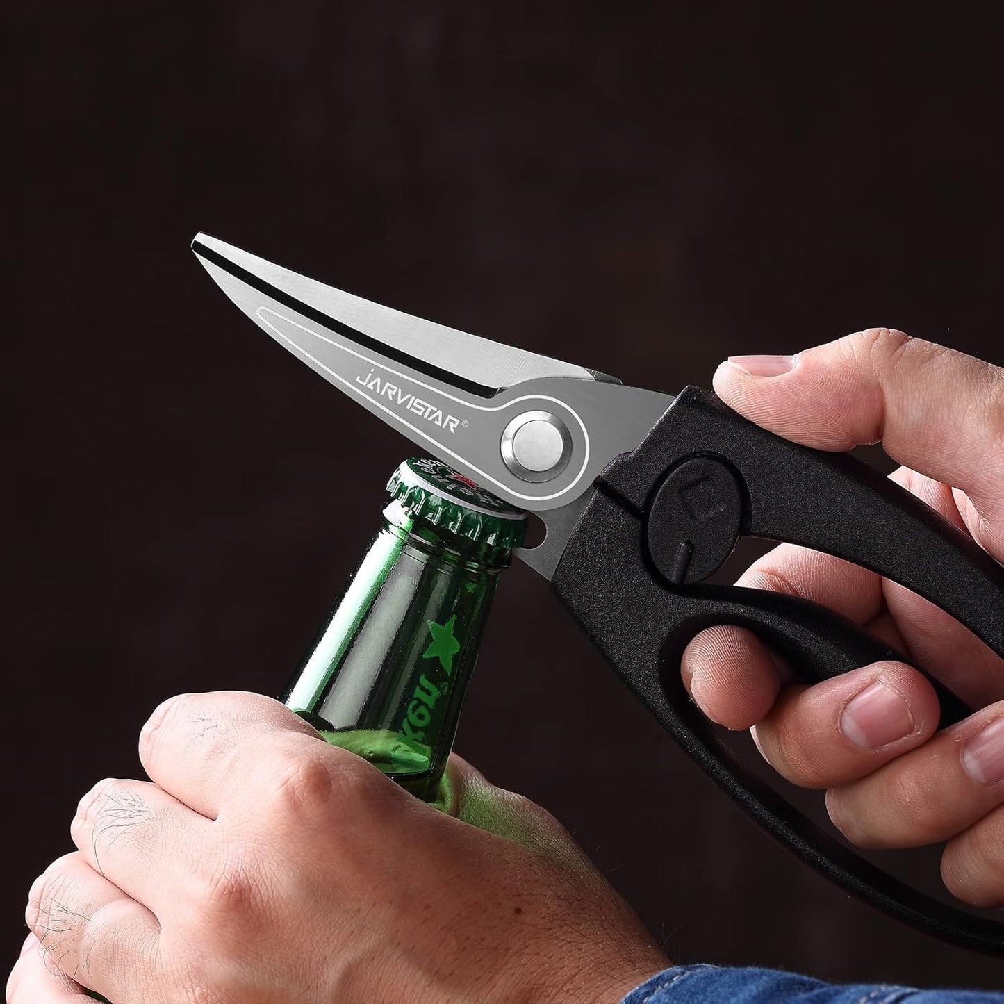 8.5" Poultry Shears, Spring Loaded Kitchen Scissors, Black | Heavy Duty Stainless Steel Blades, Safety Lock, Chicken and Meat Cutting