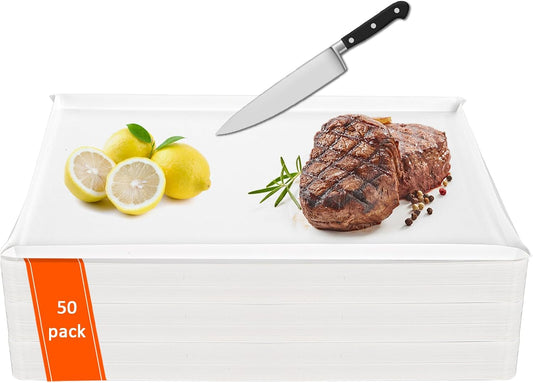 50 Count Disposable Cutting Boards, 17x12 Inch Flexible Plastic Cutting Mats with Built-in Crease, Collapsible Cutting Board Sheets Chopping Boards for Kitchen Home & Commercial Use, White