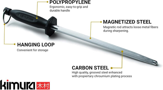 ® Professional Honing Steel, 10 inch Honing Rod, Carbon Steel Knife Sharpener, Magnetized Steel, Ergonomic & Balanced Polypropylene Handle, Ideal for All Chef Knives, Japanese Gift Box