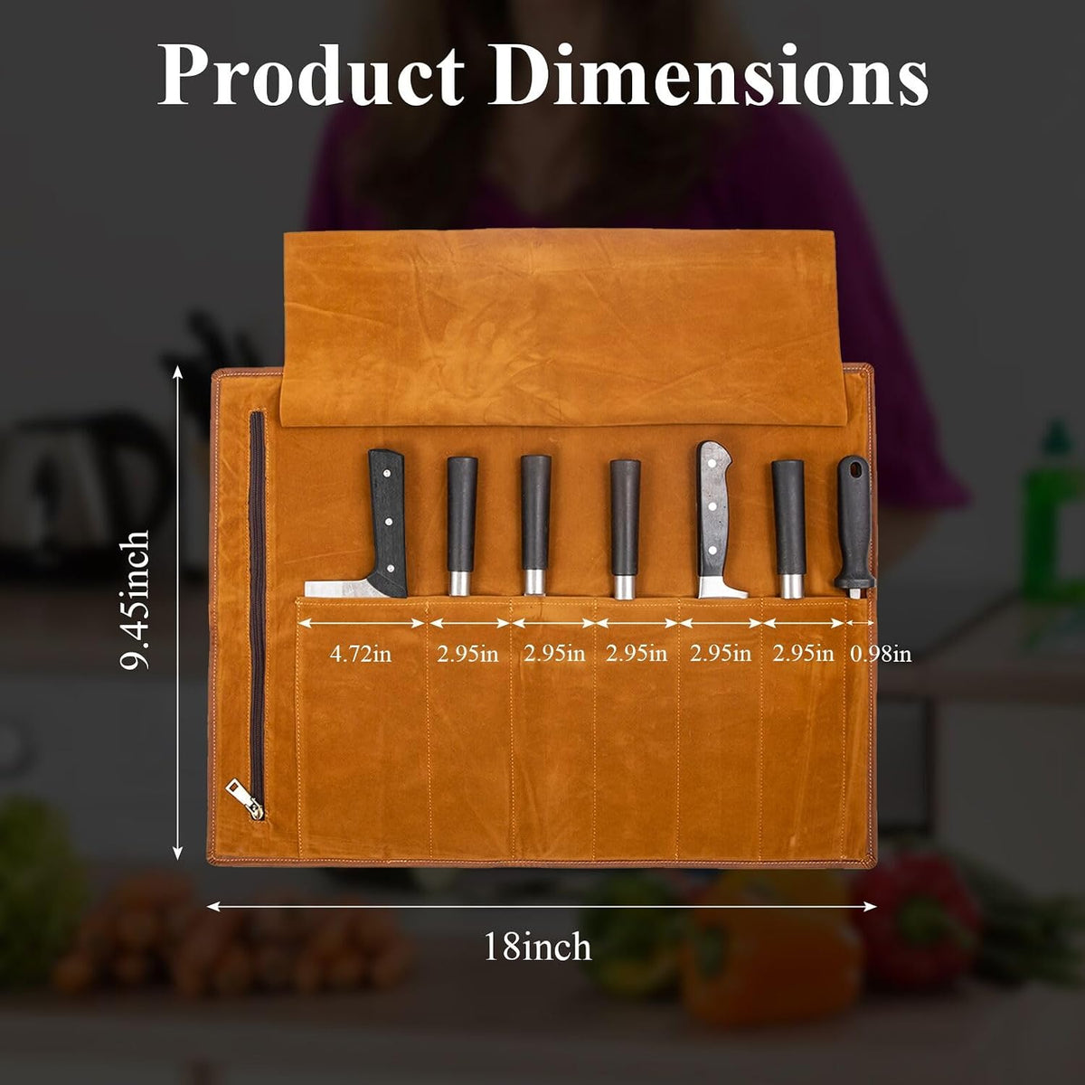 Leather Chef Knife Roll Bag, Knife Bags for Chefs Professional, Large Zippered Pouch & 7-Slot Professional Knife Roll, Chef Knives Storage Bag for Kitchen Tools Culinary Accessories (brown)