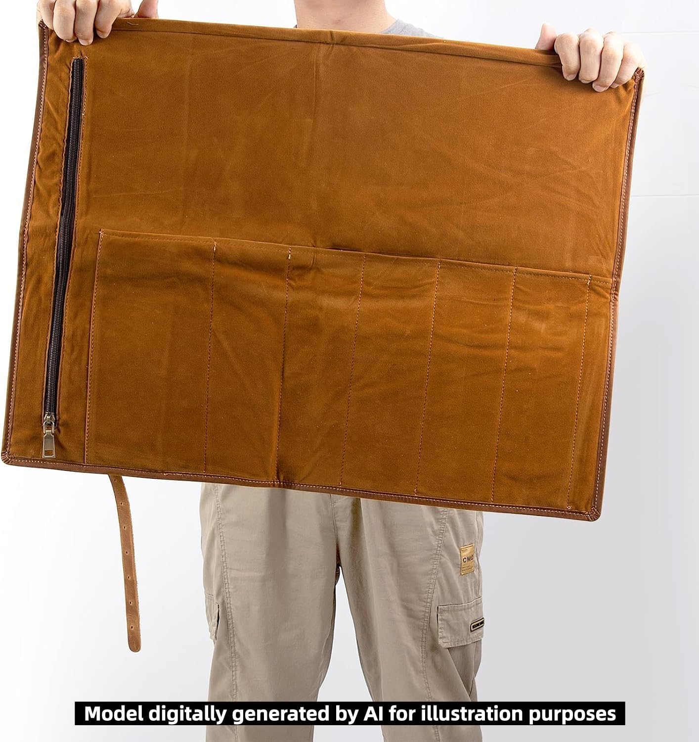Leather Chef Knife Roll Bag, Knife Bags for Chefs Professional, Large Zippered Pouch & 7-Slot Professional Knife Roll, Chef Knives Storage Bag for Kitchen Tools Culinary Accessories (brown)