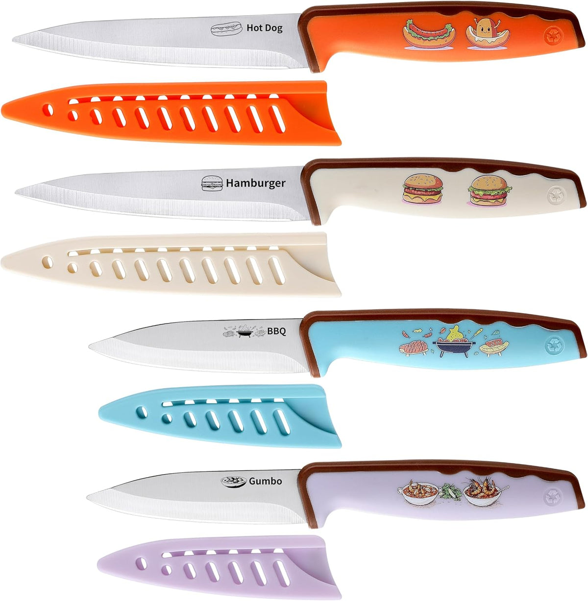 4PCS Paring Knife, Paring knives, 4.5 & 4 Inch Peeling Fruit and Vegetable Knife, Ultra Sharp Kitchen Knives, German Steel, PP Plastic Handle (Food-Themed Design)