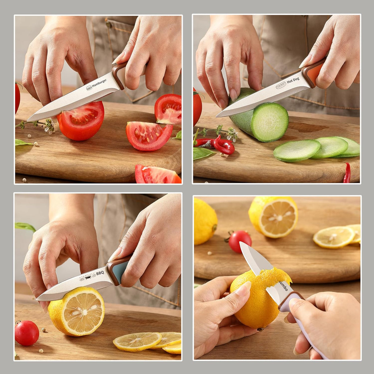 4PCS Paring Knife, Paring knives, 4.5 & 4 Inch Peeling Fruit and Vegetable Knife, Ultra Sharp Kitchen Knives, German Steel, PP Plastic Handle (Food-Themed Design)