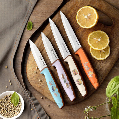 4PCS Paring Knife, Paring knives, 4.5 & 4 Inch Peeling Fruit and Vegetable Knife, Ultra Sharp Kitchen Knives, German Steel, PP Plastic Handle (Food-Themed Design)