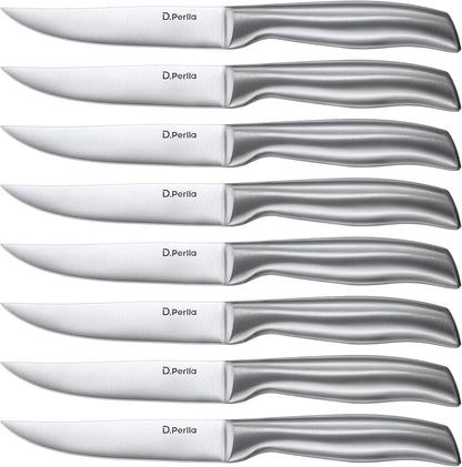 Steak Knives, Super Sharp Straight Edge Steak Knife Set of 8, Professional Straight Edge Kitchen Table Dinner Knives, Elegant High Carbon Stainless Steel Kitchen Steak Knife Set, 4.5IN