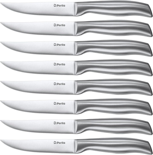Steak Knives, Super Sharp Straight Edge Steak Knife Set of 8, Professional Straight Edge Kitchen Table Dinner Knives, Elegant High Carbon Stainless Steel Kitchen Steak Knife Set, 4.5IN