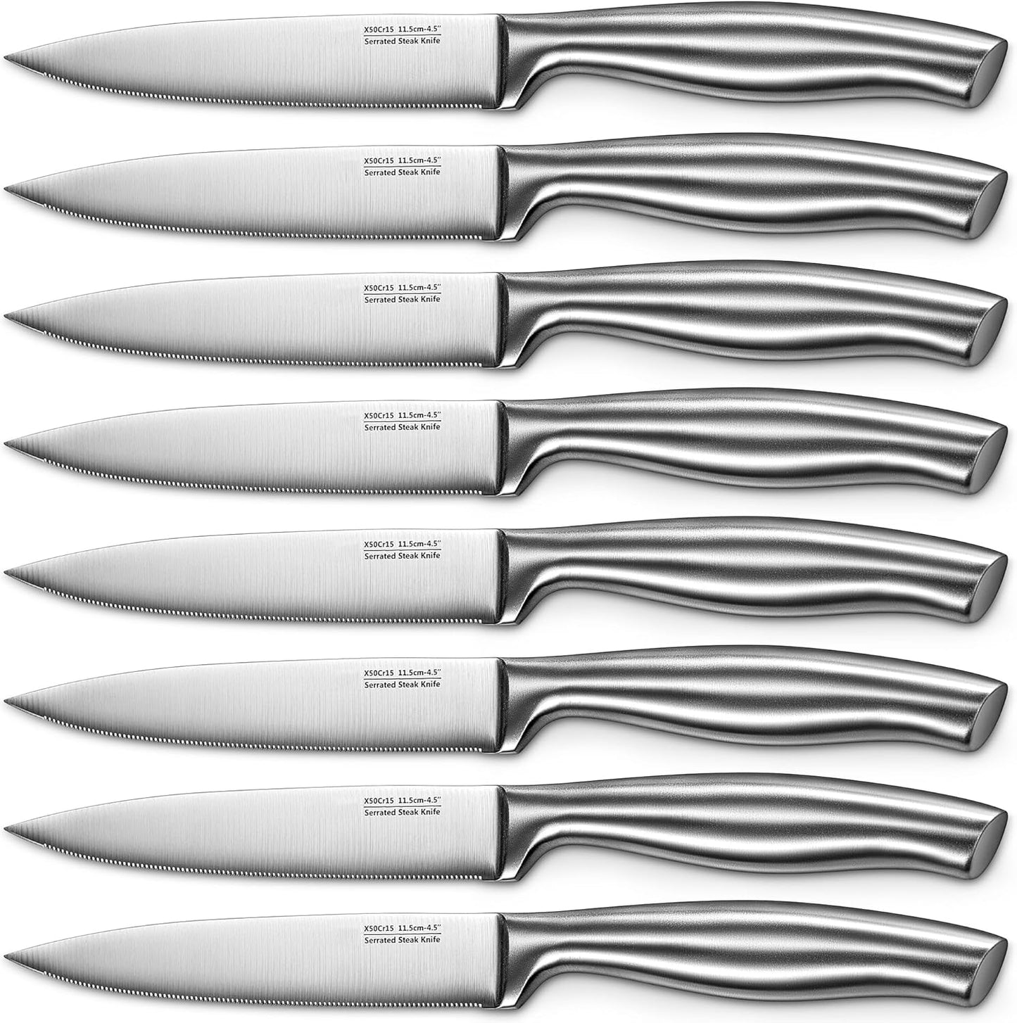 Steak Knives, Super Sharp Straight Edge Steak Knife Set of 8, Professional Straight Edge Kitchen Table Dinner Knives, Elegant High Carbon Stainless Steel Kitchen Steak Knife Set, 4.5IN