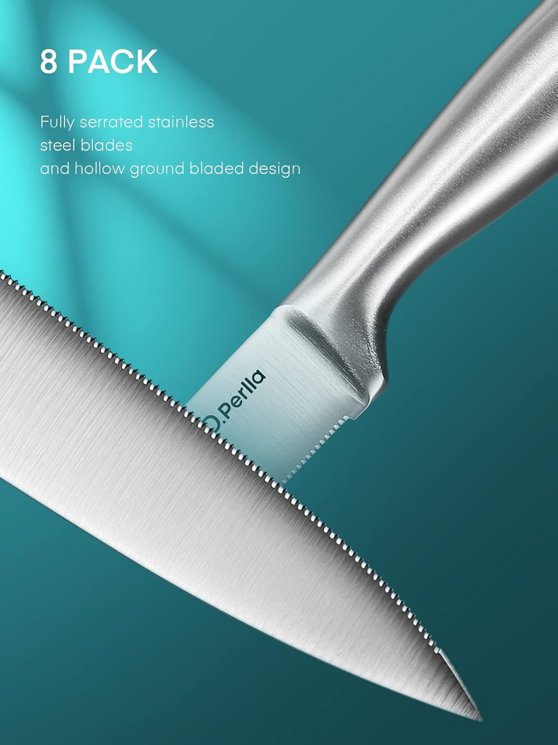Steak Knives, Super Sharp Straight Edge Steak Knife Set of 8, Professional Straight Edge Kitchen Table Dinner Knives, Elegant High Carbon Stainless Steel Kitchen Steak Knife Set, 4.5IN