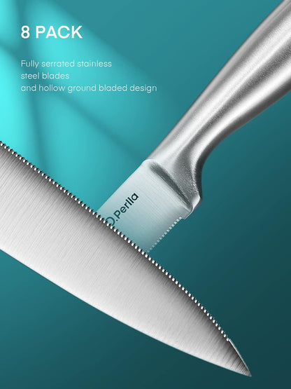 Steak Knives, Super Sharp Straight Edge Steak Knife Set of 8, Professional Straight Edge Kitchen Table Dinner Knives, Elegant High Carbon Stainless Steel Kitchen Steak Knife Set, 4.5IN