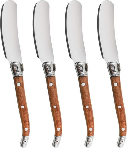 Butter Spreader Knife Set 4-Piece Stainless Steel Cheese Knife Set Small with Rose Wood Handle for Sandwich Jam Bread Cream Canape Appetizer Knives Spatula 6.2-inch