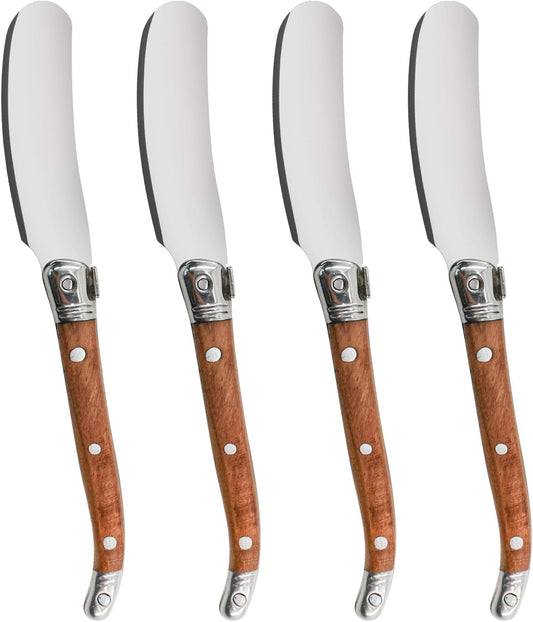 Butter Spreader Knife Set 4-Piece Stainless Steel Cheese Knife Set Small with Rose Wood Handle for Sandwich Jam Bread Cream Canape Appetizer Knives Spatula 6.2-inch