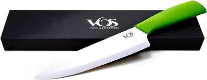 Ceramic Chef Knife 8 Inch with Protective Cover – Zirconia Ceramic Blade for Food Preparation – Lightweight Kitchen Knife (Green)