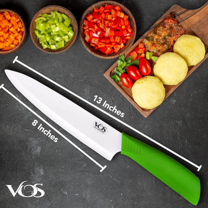 Ceramic Chef Knife 8 Inch with Protective Cover – Zirconia Ceramic Blade for Food Preparation – Lightweight Kitchen Knife (Green)