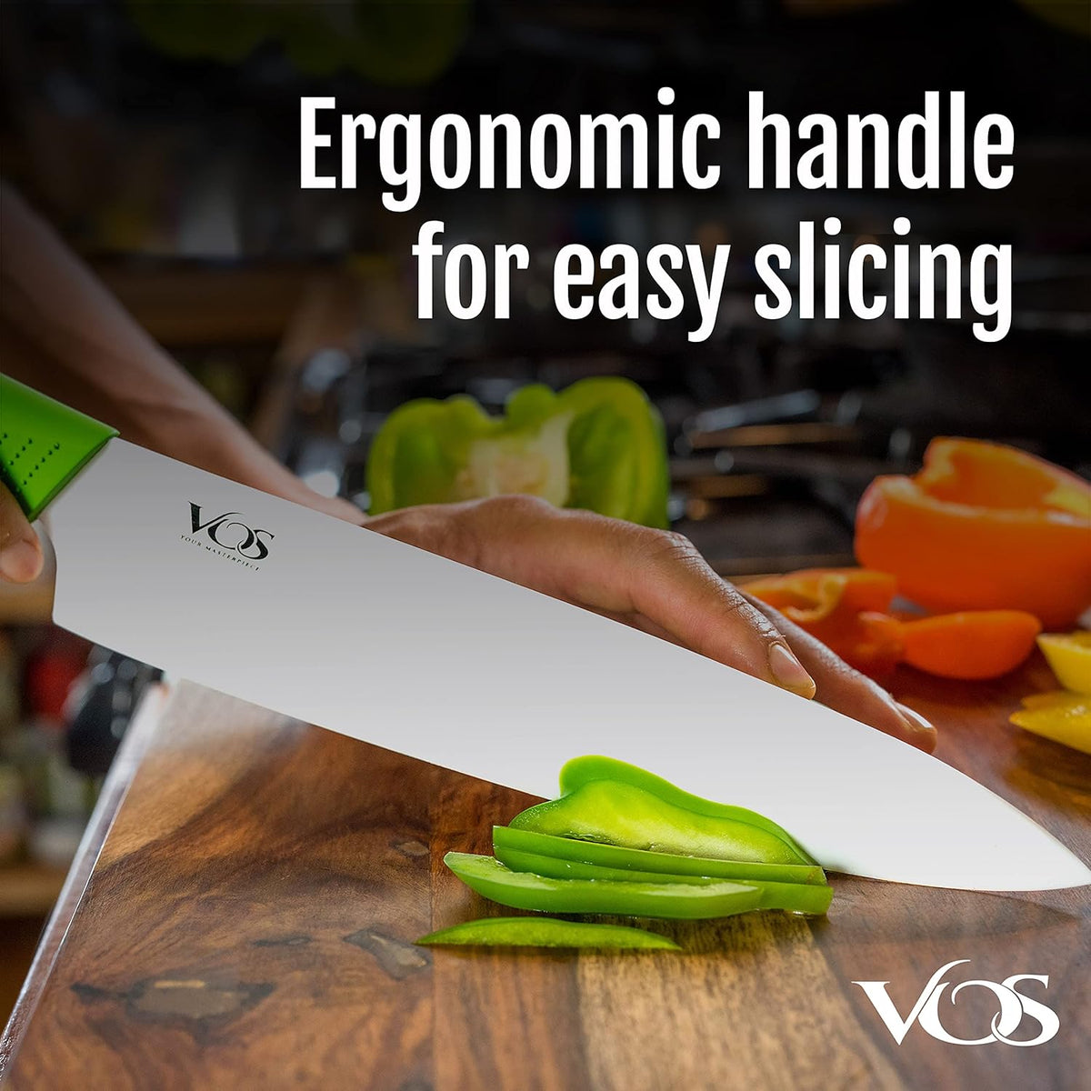 Ceramic Chef Knife 8 Inch with Protective Cover – Zirconia Ceramic Blade for Food Preparation – Lightweight Kitchen Knife (Green)