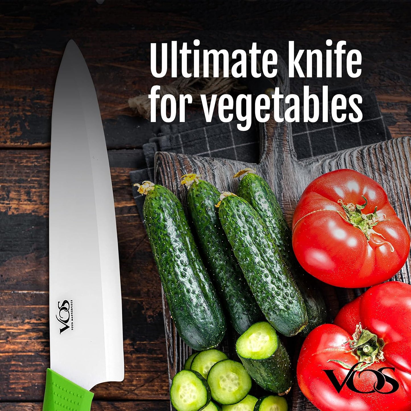 Ceramic Chef Knife 8 Inch with Protective Cover – Zirconia Ceramic Blade for Food Preparation – Lightweight Kitchen Knife (Green)
