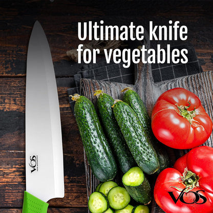 Ceramic Chef Knife 8 Inch with Protective Cover – Zirconia Ceramic Blade for Food Preparation – Lightweight Kitchen Knife (Green)