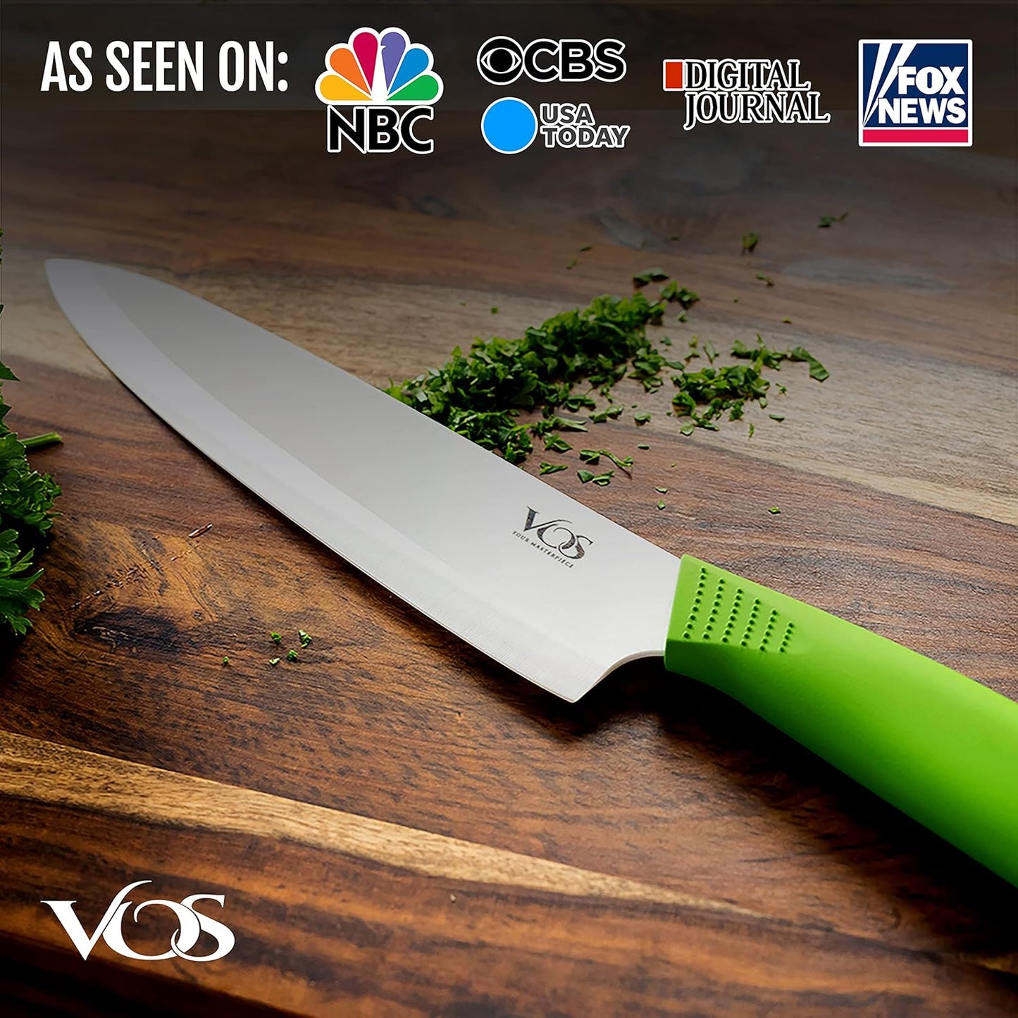 Ceramic Chef Knife 8 Inch with Protective Cover – Zirconia Ceramic Blade for Food Preparation – Lightweight Kitchen Knife (Green)