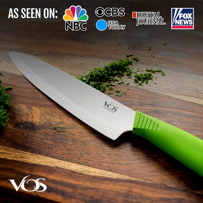 Ceramic Chef Knife 8 Inch with Protective Cover – Zirconia Ceramic Blade for Food Preparation – Lightweight Kitchen Knife (Green)